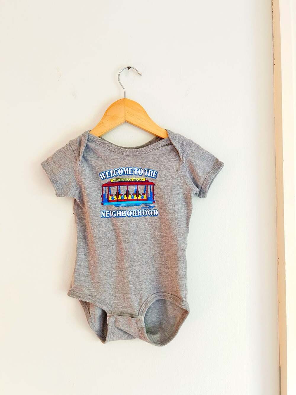 Welcome to the Neighborhood Trolley Grey Infant Bodysuit